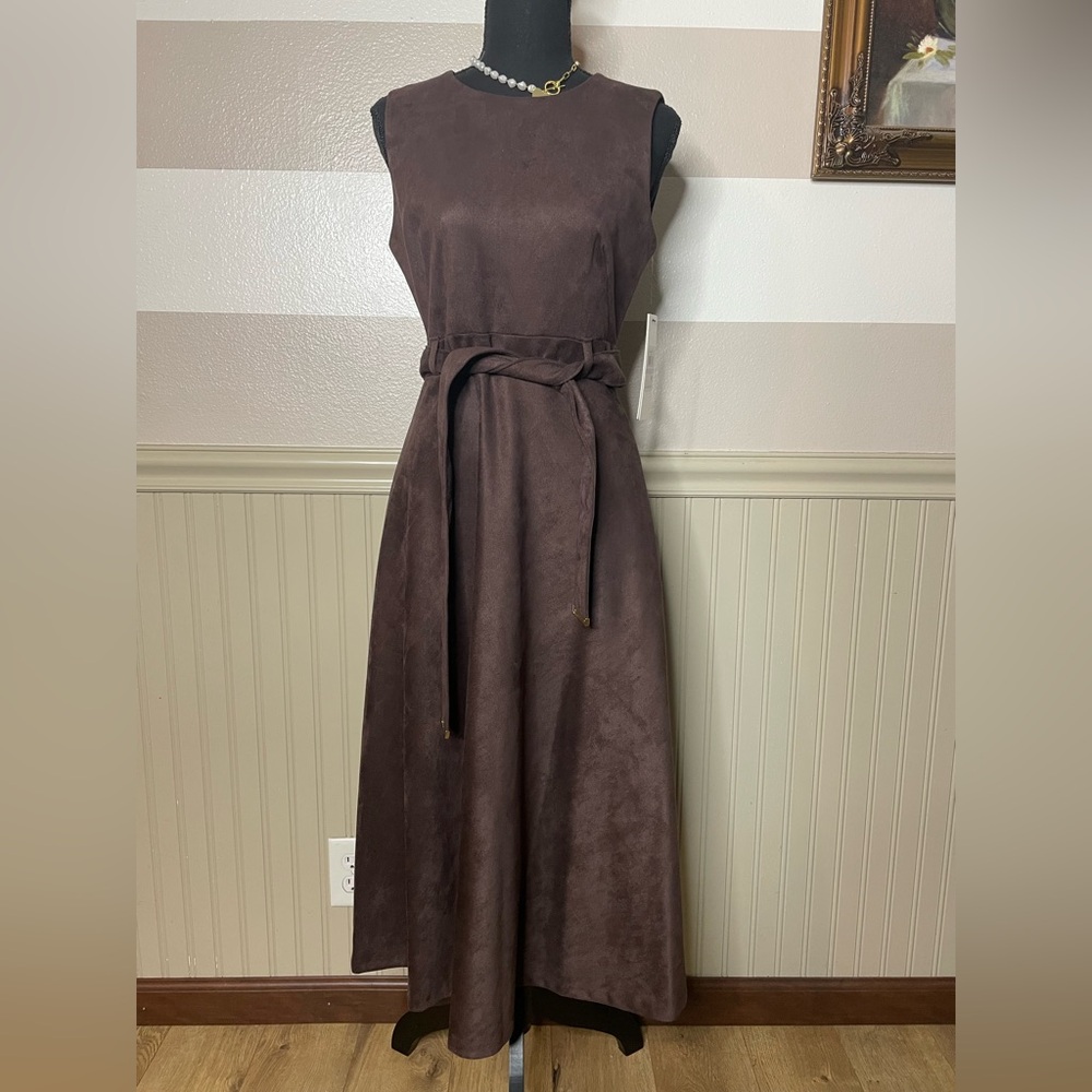 Brand New Calvin Klein Women's Slvless Chocolate Suede Aline Dress - Picture 4 of 15